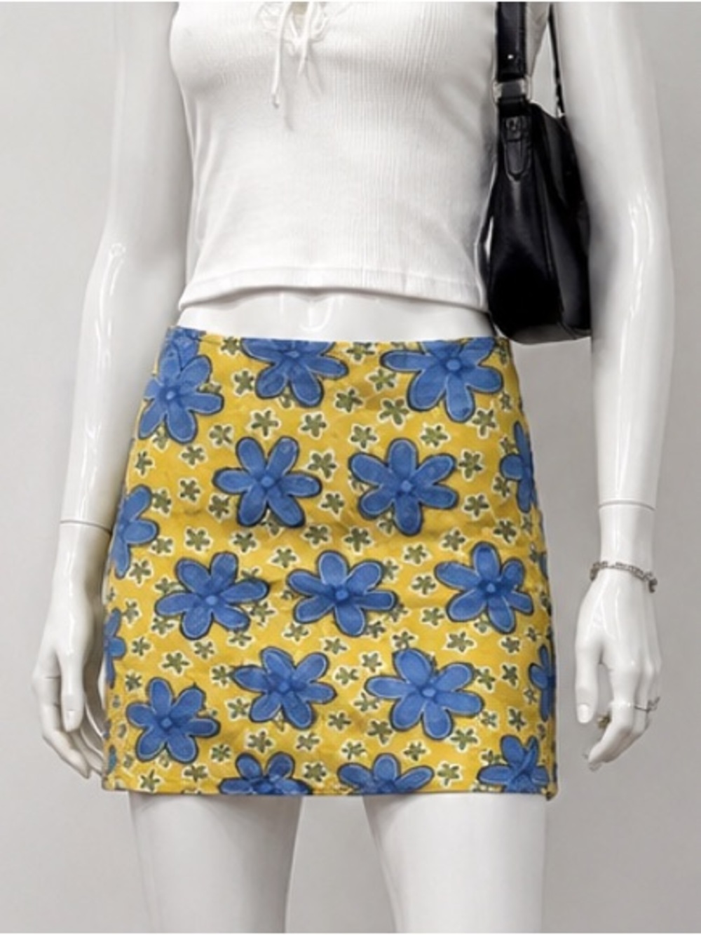 1980s Vintage Blue & Yellow Flower Skirt